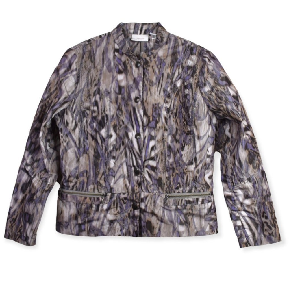 Chicos Jacket 1 Womens Multicolor Printed Button Front Long Sleeve Pockets